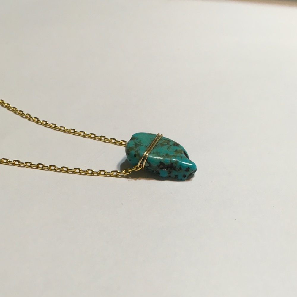 18k Gold Plated Chain W/ Natural Turquoise - Picture 5 of 7